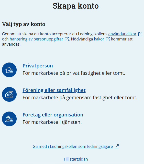 Skärmdump av kontotyperna