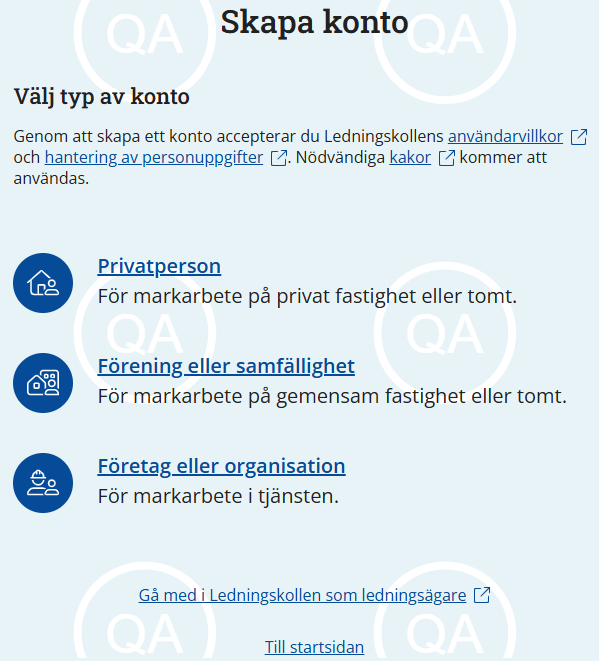 Skärmdump av sidan där du väljer vilken typ av konto du vill skapa.